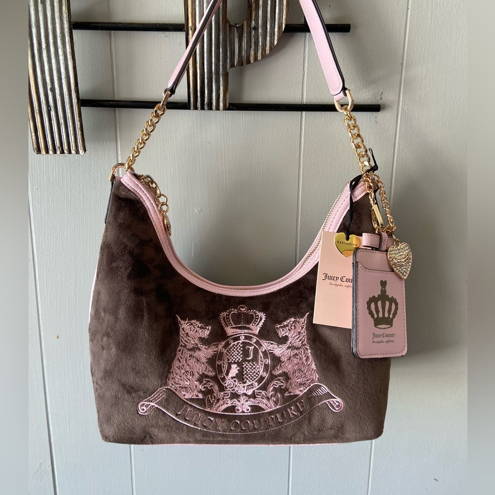 Juicy Couture Scottie dogs classic logo Pink and Brown Shoulder Bag - Picture 1 of 5